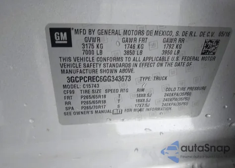 2016 Chevrolet Silverado 1500 1Lt z USA, uszkodzony, nr VIN 3GCPCREC6GG343673